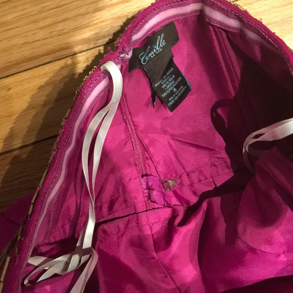 Camille La vie Fuchsia Silk Formal Evening bead overlay Colorful Bright pleated - Picture 7 of 10